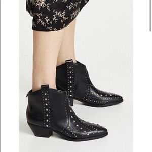 Sam Edelman Brian Studded Western Bootie Black Leather 6